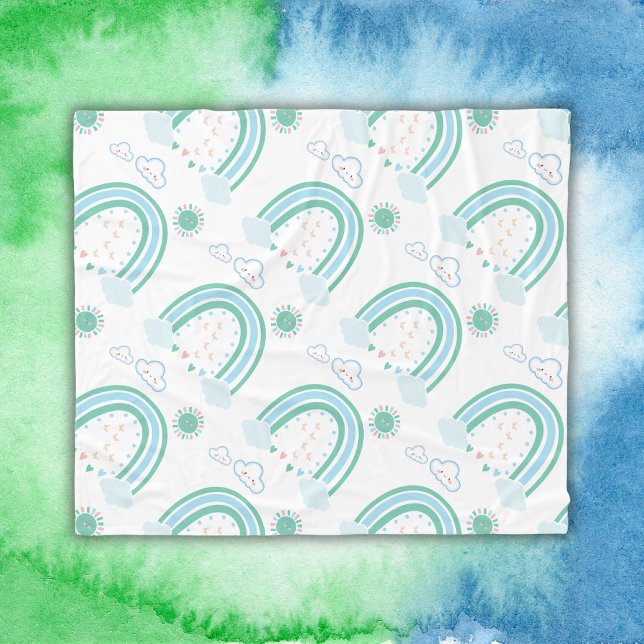 Manta Polar Simple boho verde del arcoiris en blanco | (Subido por el creador)