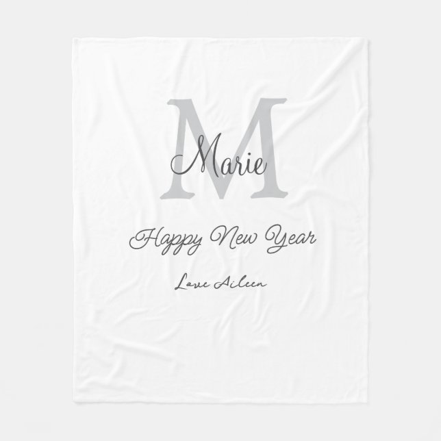 Manta Polar simple minimal happy new year monogram gray name  (Anverso)