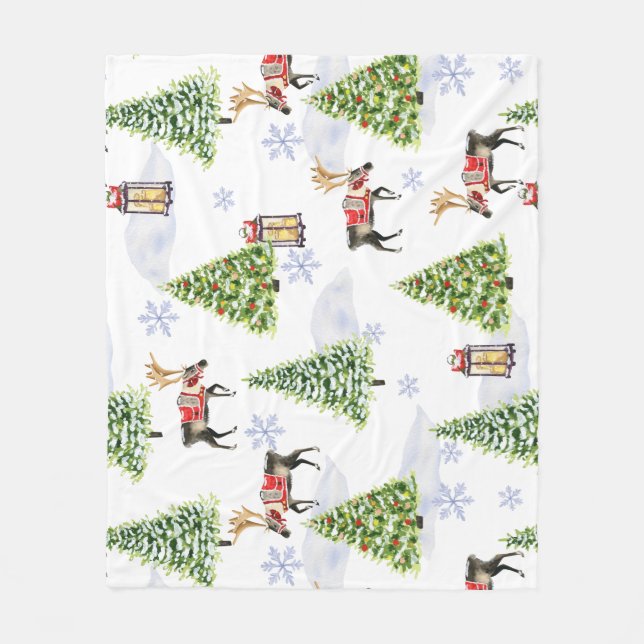 Manta Polar Simple watercolor Boho Christmas Reindeer tree (Anverso)