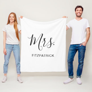 Manta Polar Simple White Mrs. Apellido Boda Bride Newlyw