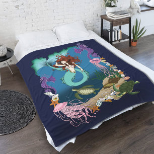 Manta Polar Sirena Mística Fantasía Oceánica Azul Vida Marina