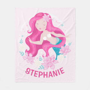 Manta Polar Sirena Niña Personalizada Fantasía Cabello Rosa Li
