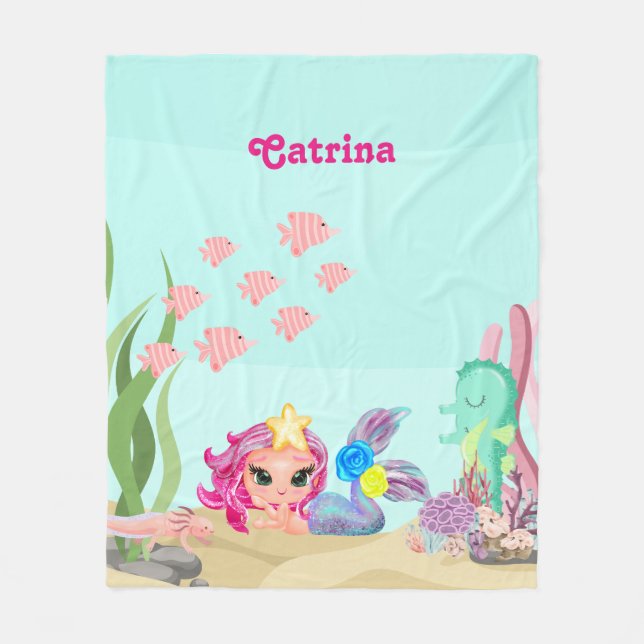 Manta Polar Sirena personalizada y Axolotl (Anverso)