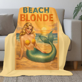 Manta Polar Sirena Pin-Up Rubio de Playa | Amarillo Retro Cost