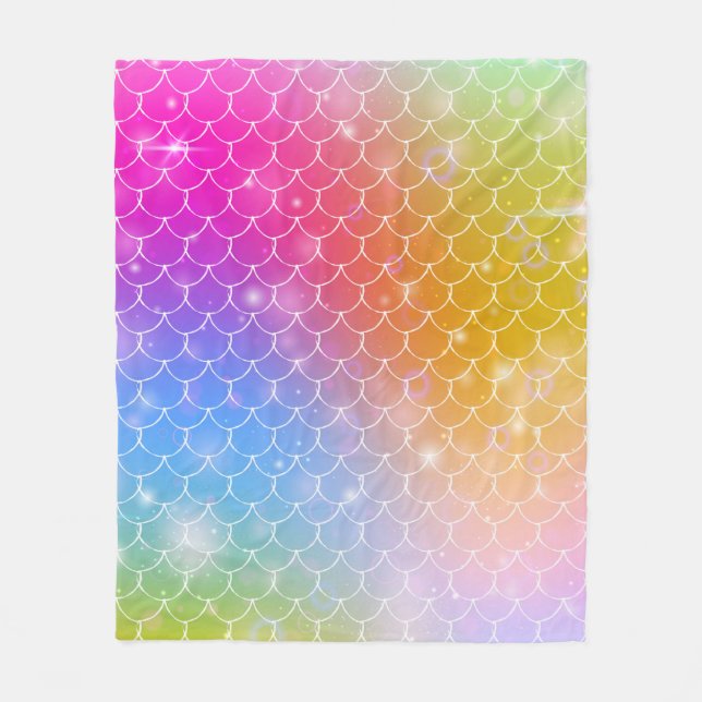 Manta Polar Sirena princesa con una balanza arco iris kawaii (Anverso)