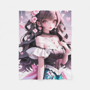 Manta Polar Sirenita de color marrón con flores rosas en el pe