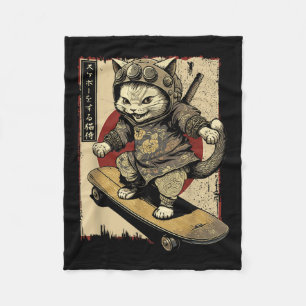Manta Polar Skateboard japonés samurai Cat Tattoo Kawaii Ninj