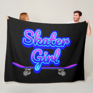 Manta Polar Skater Chica Blue Mauve Graffiti Glow Skateboard