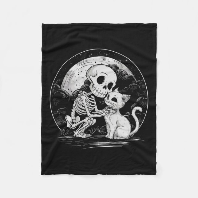 Manta Polar Skeleton Cat Skull Kitty Cute Gótico Halloween Cos (Anverso)