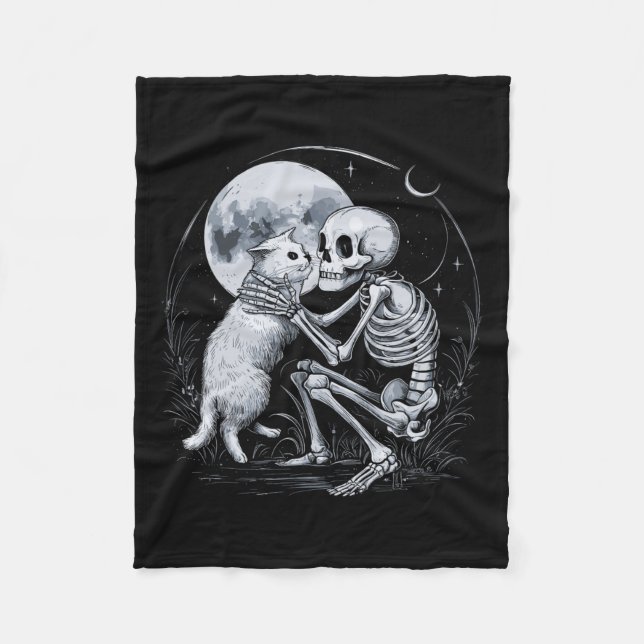 Manta Polar Skeleton Cat Skull Kitty Cute Gótico Halloween Cos (Anverso)