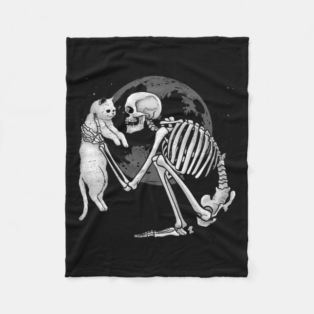 Manta Polar Skeleton Cat Skull Kitty Típico Fantasma Halloween (Anverso)