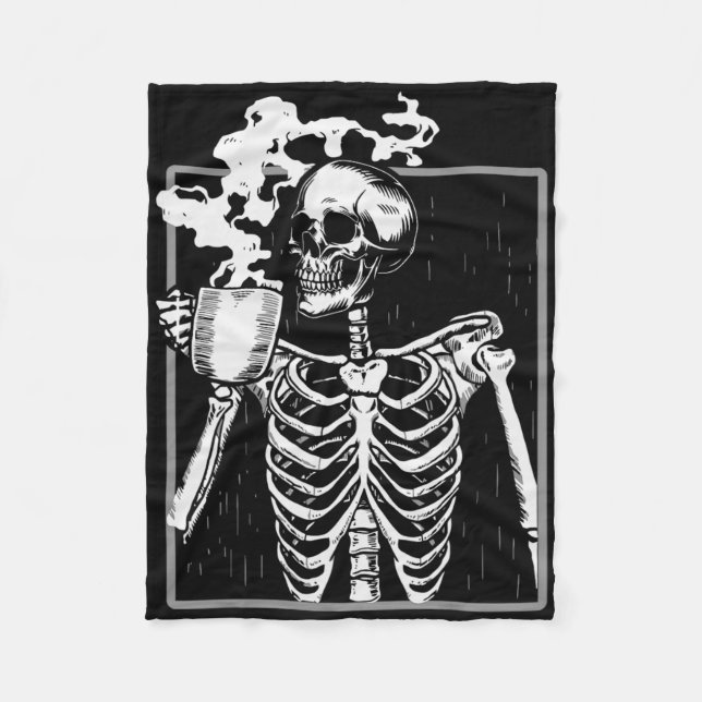 Manta Polar Skeleton Drinking Coffee Lover Funny Halloween Sku (Anverso)