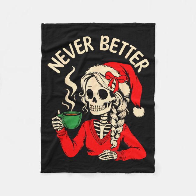 Manta Polar Skeleton Girl Santa Drinking Coffee Xmas Funny Sku (Anverso)