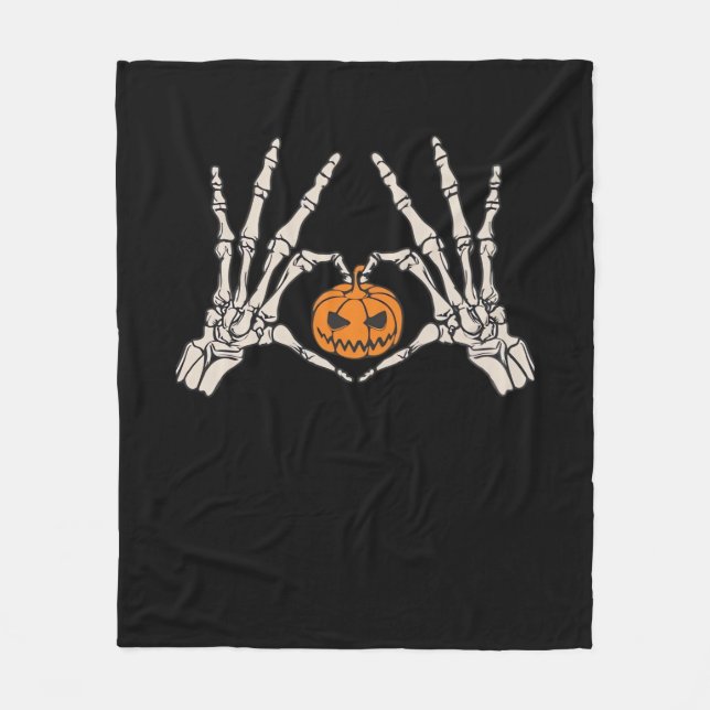 Manta Polar Skeleton Hand Heart And Pumpkin Funny Skull Hallow (Anverso)