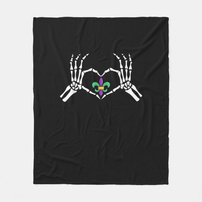 Manta Polar Skeleton Hand Heart Mardi Gras (Anverso)
