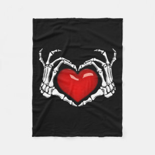 Manta Polar Skeleton Hand Heart Rótulo Halloween Skeleton P