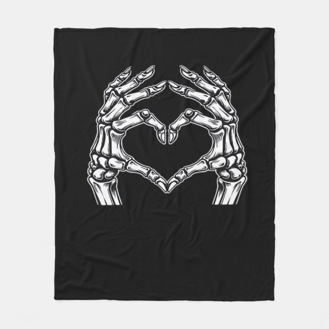 Manta Polar Skeleton Heart Hands Rótulo Halloween Disstume bás (Anverso)
