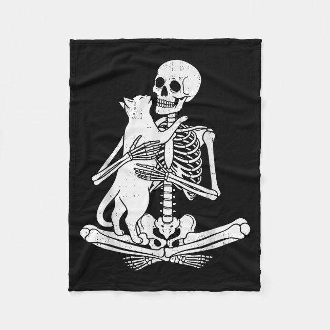 Manta Polar Skeleton Holding Cat Funny Soky Halloween Meow Kit (Anverso)