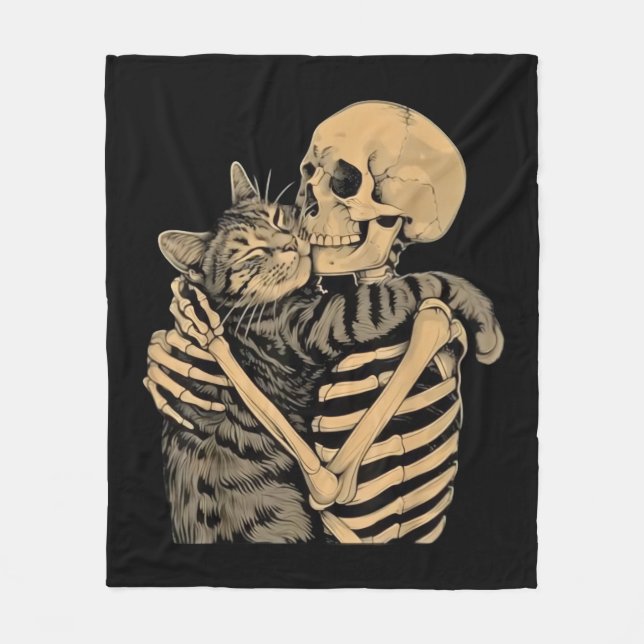 Manta Polar  Skeleton Hugging Cat – Cute Gothic Cat Lover Gift (Anverso)