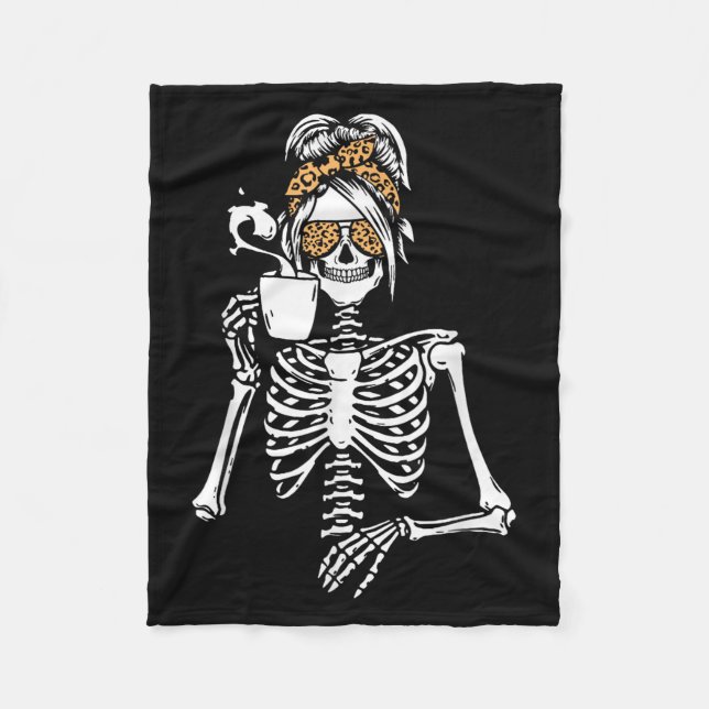 Manta Polar Skeleton Messy Bun Coffee Drinking Halloween Costu (Anverso)