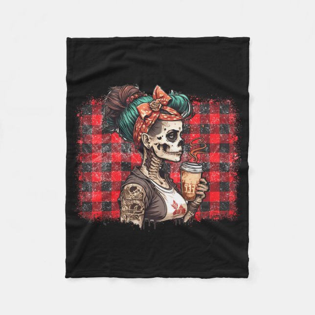 Manta Polar Skeleton Messy Bun Coffee Gracioso Costume Mamá Mu (Anverso)