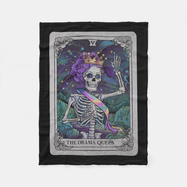 Manta Polar Skeleton Queen Tarot Card Bruja gótica Halloween (Anverso)