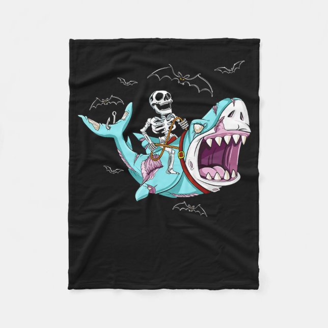 Manta Polar Skeleton Riding Zombie Shark Gracioso regalo de Ha (Anverso)