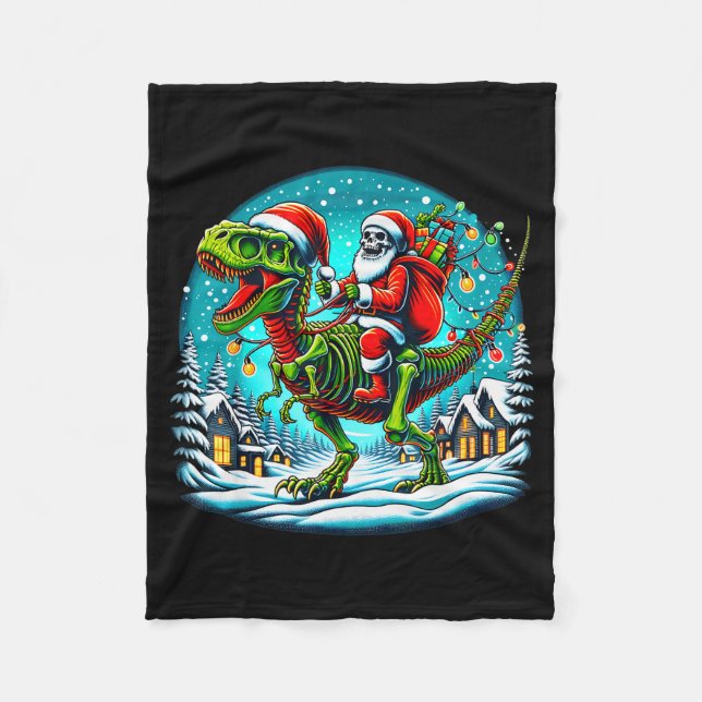 Manta Polar Skeleton Santa Riding T Rex Dinosaur Funny Christm (Anverso)