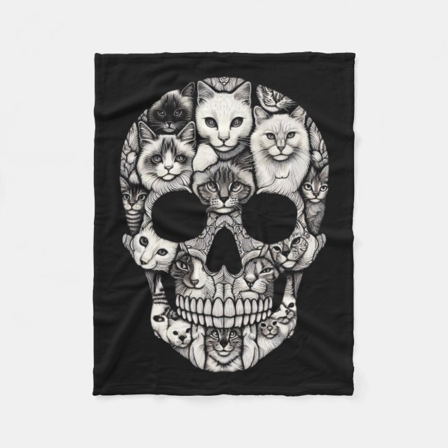 Manta Polar Skeleton Skeleton Halloween Disstuve Skull Cat (Anverso)