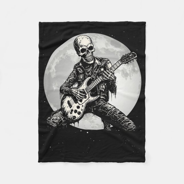Manta Polar Skeleton Tocando Guitarra Punk Rock Música Hallowe (Anverso)