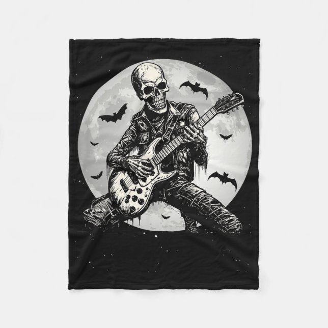 Manta Polar Skeleton Tocando Guitarra Punk Rock Música Hallowe (Anverso)