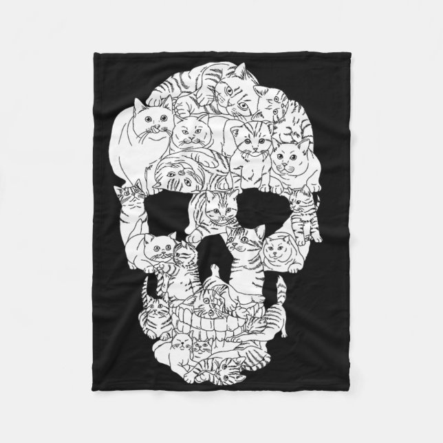 Manta Polar Skull Cat Kitty Skeleton Halloween Punk de Gótico  (Anverso)
