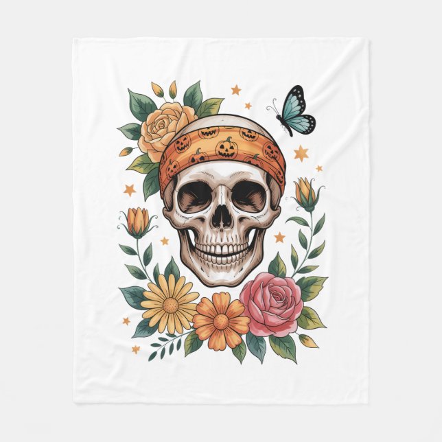 Manta Polar Skull Floral Halloween Spooky (Anverso)