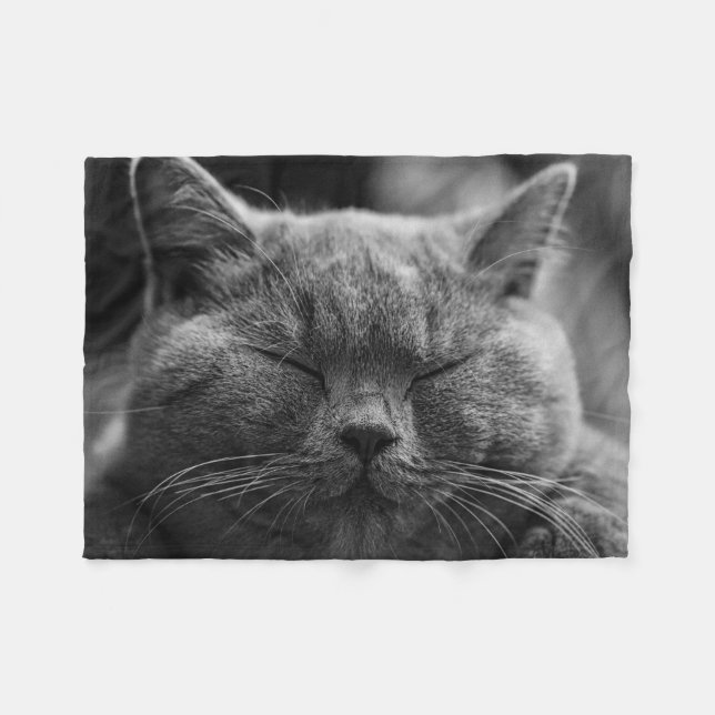 Manta Polar Sleepy Cat Face Photography (Frente (Horizontal))
