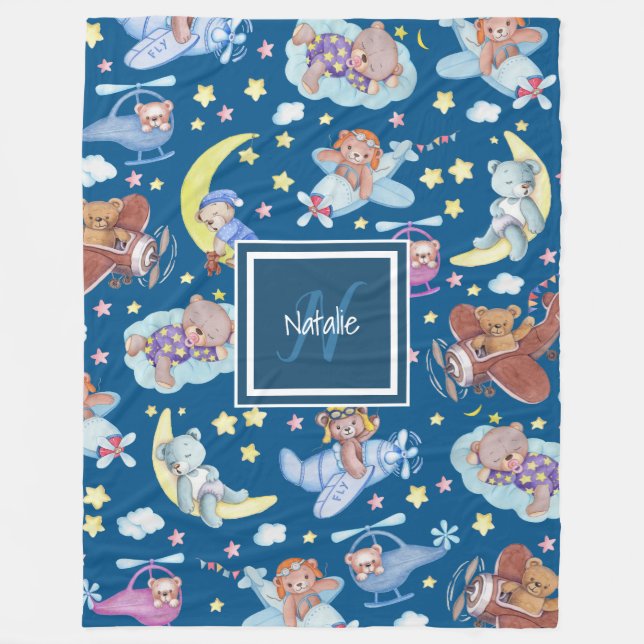 Manta Polar Sleepy Teddy teme a los aviones voladores (Anverso)