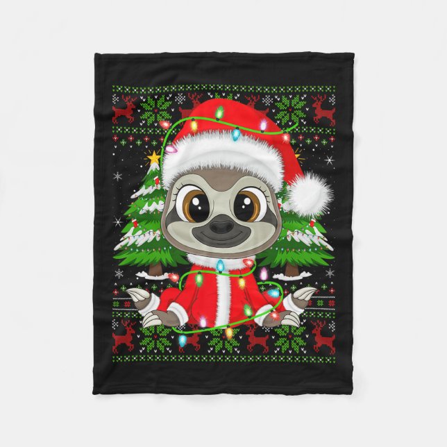 Manta Polar Sloth Christmas Lights Santa Costume Ugly Xmas Swe (Anverso)