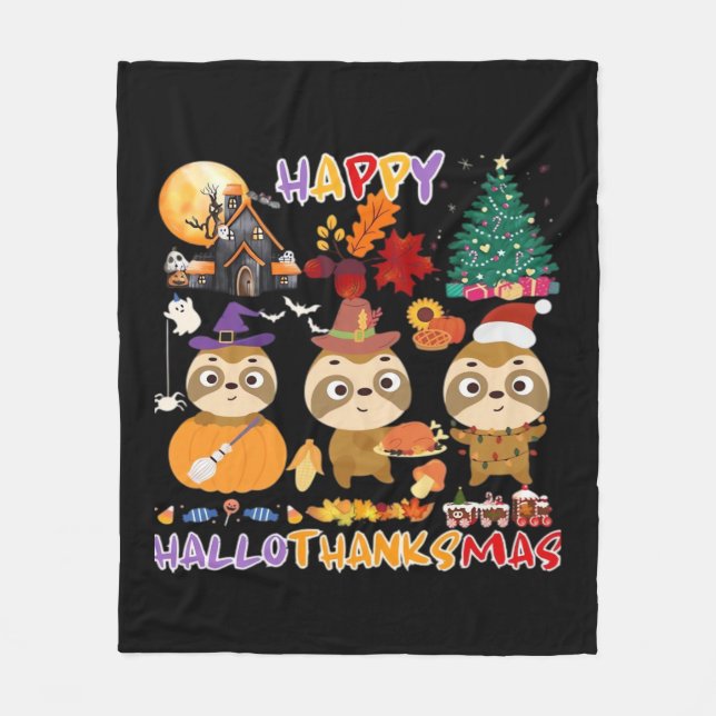Manta Polar Sloth Happy Hallothanksmas Gracioso Halloween Than (Anverso)