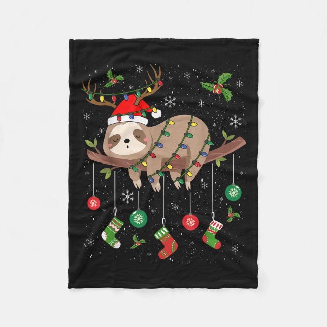Manta Polar Sloths Xmas Lighting Reindeer Santa Hat Sloth Chri (Anverso)
