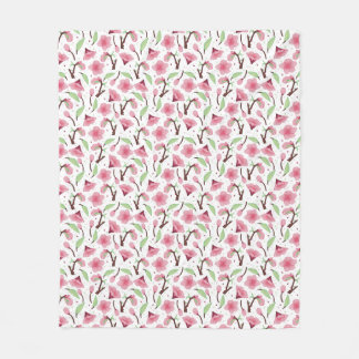 Manta Polar Small Scale Pink Cherry Blossom Floral Pattern