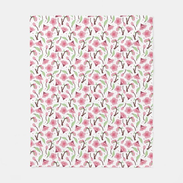 Manta Polar Small Scale Pink Cherry Blossom Floral Pattern (Anverso)