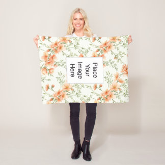 Manta Polar Small Throw Blanket, Peach Flowers, Add Name/Pic
