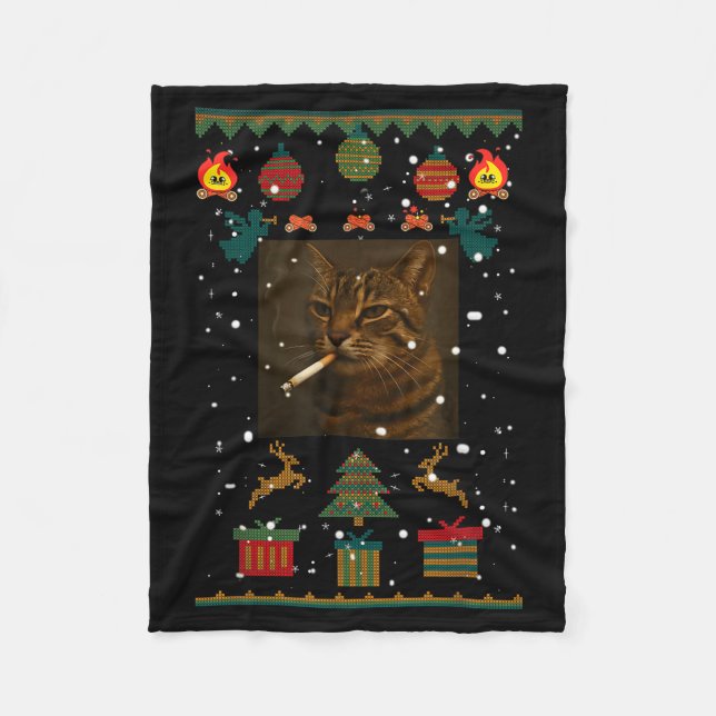 Manta Polar Smoking Cat Cigarette Meme Sarcasm Ugly Christmas  (Anverso)