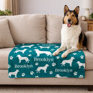 Manta Polar Smooth Collie Personalized Dog Blanket Deep Teal