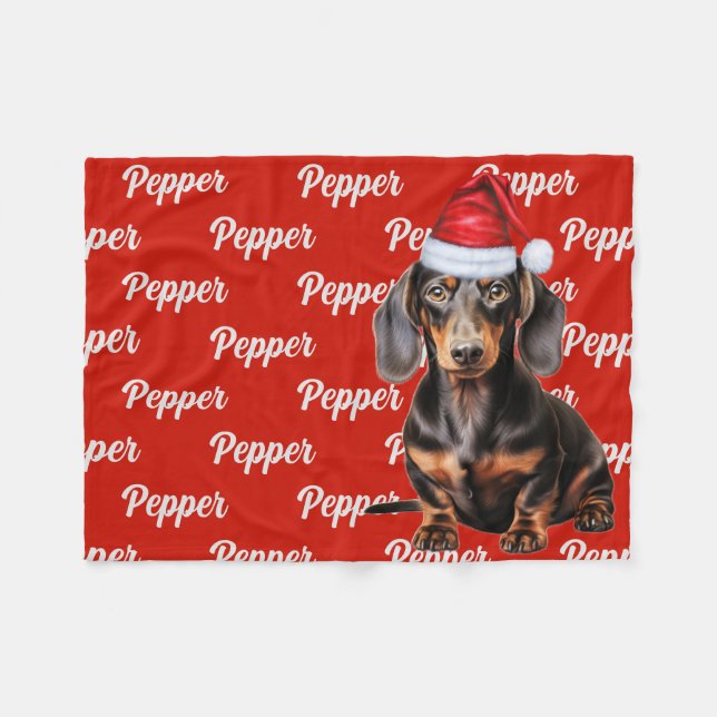 Manta Polar Smooth Dachshund Santa Dog Custom Name Christmas (Frente (Horizontal))