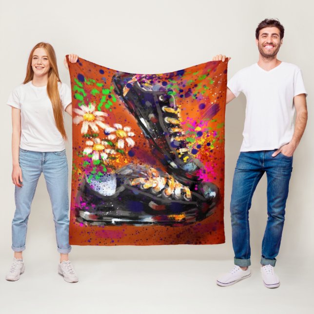 Manta Polar Sneakers and Daisies Impresionista Naranja Magnet (In situ)