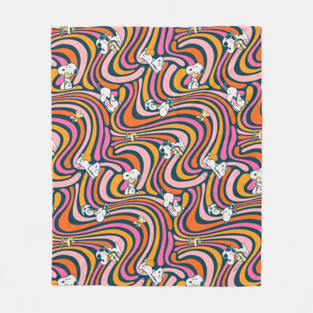 Manta Polar Snoopy & Woodstock Groovy Vibes Patrón púrpura (Anverso)