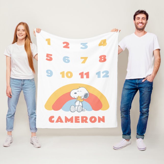 Manta Polar Snoopy & Woodstock Hito de arco iris Mensual Bebé (In situ)