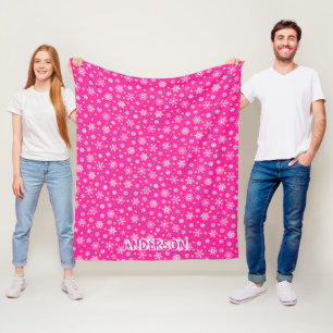Manta Polar Snowflakes Pink Hot Pink Moderno Moda Nombre perso
