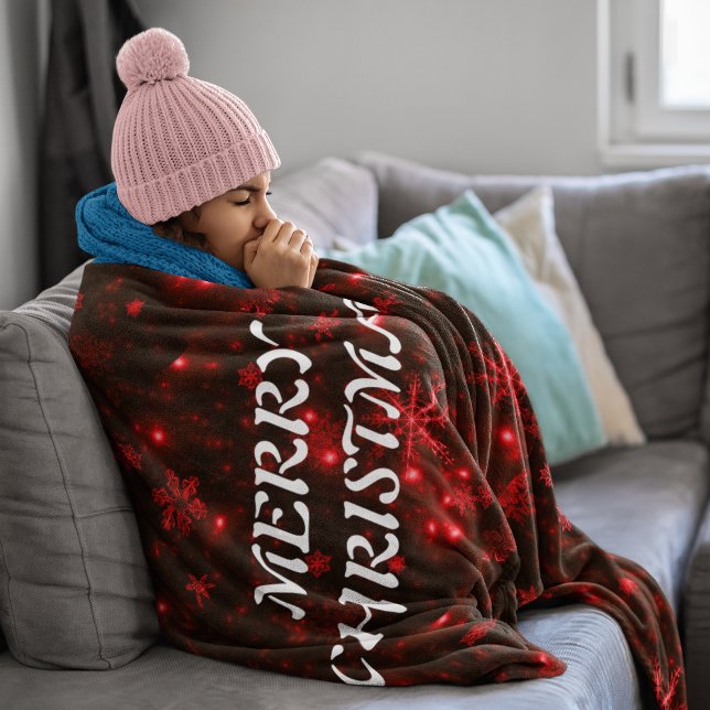 Manta Polar Snowflakes Red Background Fleece Blanket (Snowflakes Red Background Fleece Blanket)