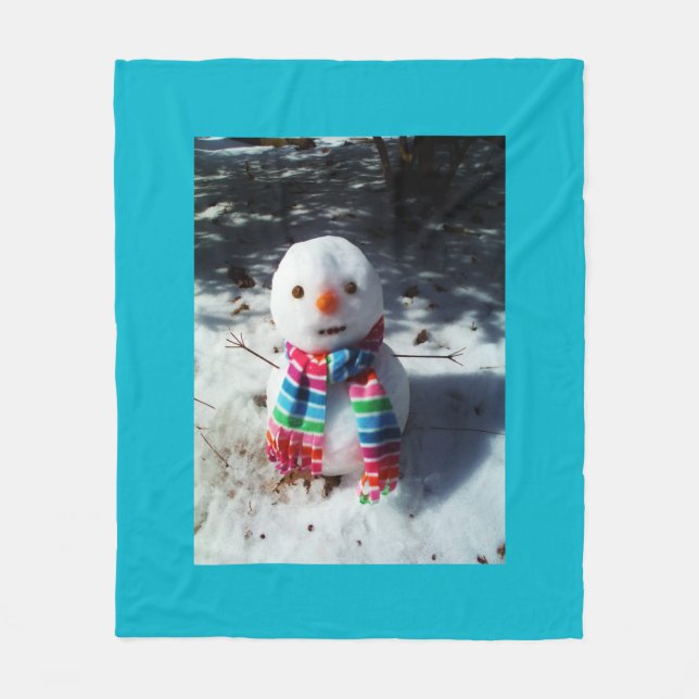 Manta Polar Snowman con la bufanda arcoiris (Anverso)